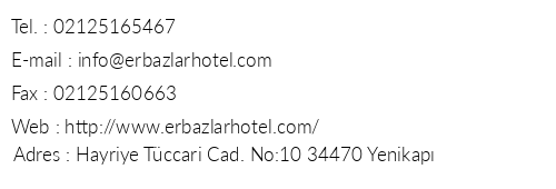 Erbazlar Hotel telefon numaralar, faks, e-mail, posta adresi ve iletiim bilgileri